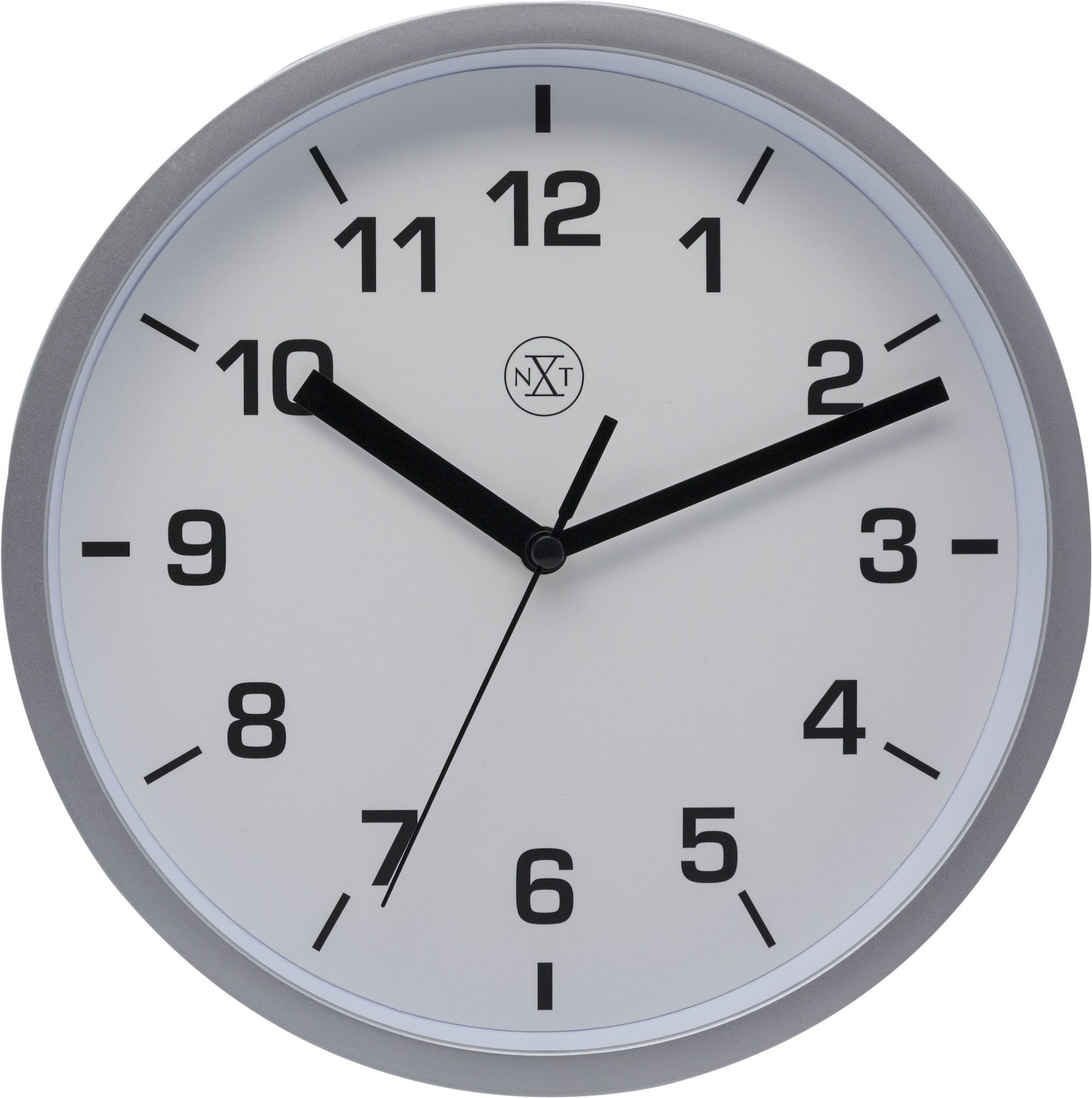 NeXtime Clocks Easy Small 20cm plastic wall clock with a simple design, featuring black hour and minute hands on a white face.